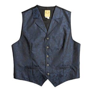 Vintage Wah Maker Vest Mens L Blue Jacquard Metal Button Frontier Waistcoat USA